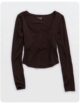 Aerie Real Me Longsleeve Scoop Neck Top - Brown